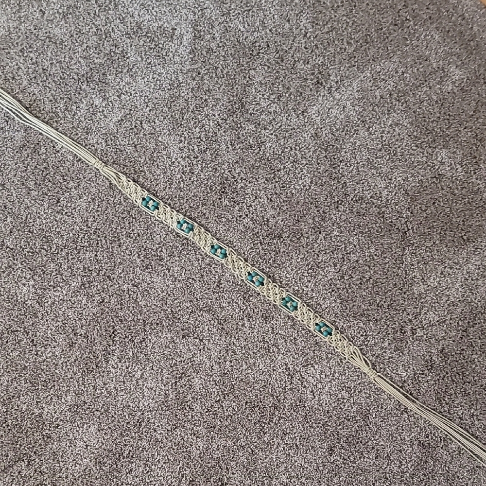 Handcrafted Macrame belt with Teal Accent Beads